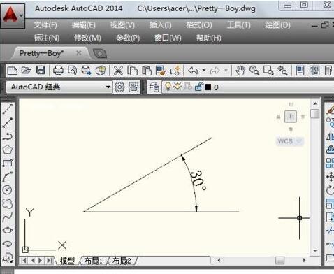 AutoCAD绘制角度的操作过程。