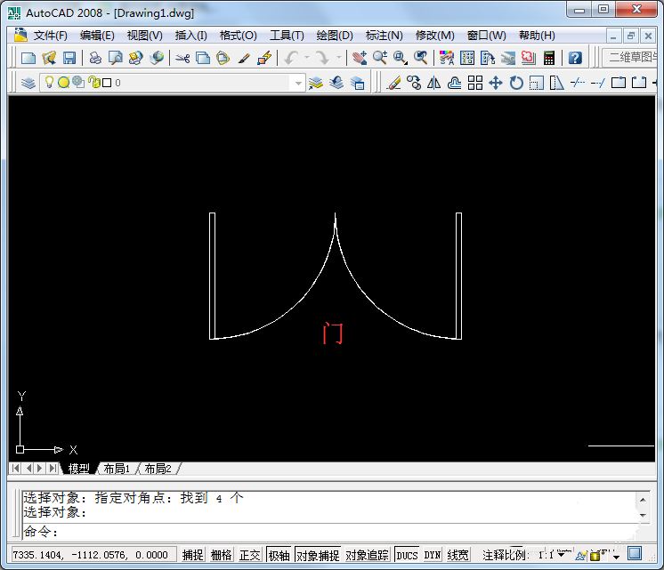 CAD制作双扇门平面图的图文操作。