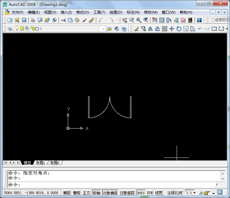CAD制作双扇门平面图的图文操作。