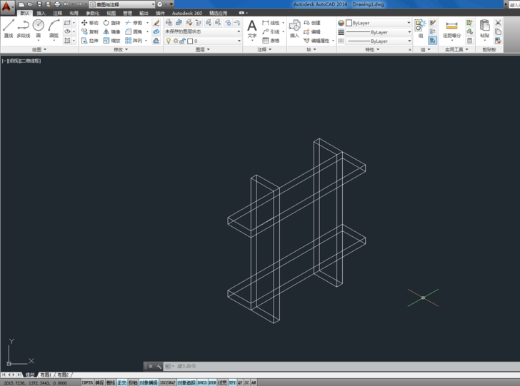 cad绘制立体井字的操作流程。