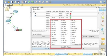 cisco packet tracer开启模拟模式的操作流程。
