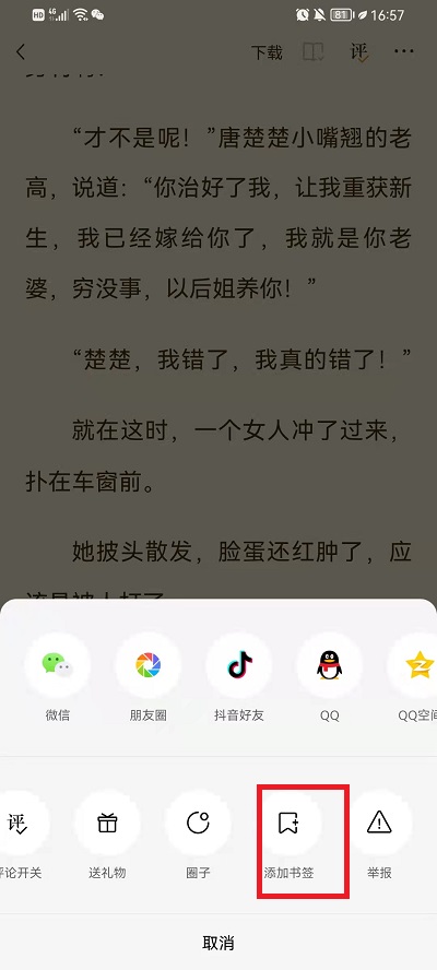 番茄小说如何添加书签。