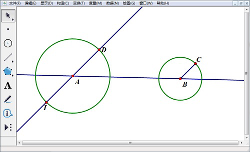 关于几何画板实操教学,画出两圆的内公切线。
