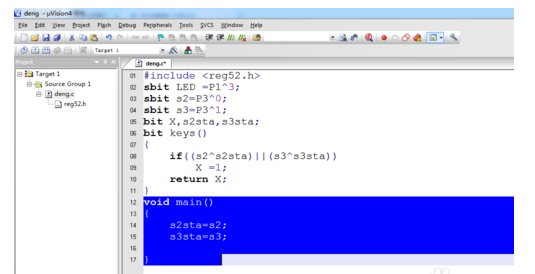 关于Keil uVision4 两个按键控制灯效果编程的操作教程