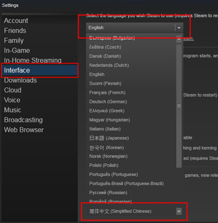 关于Steam游戏平台怎么设置中文