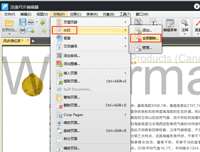 关于迅捷pdf编辑器去除pdf水印的具体操作步骤