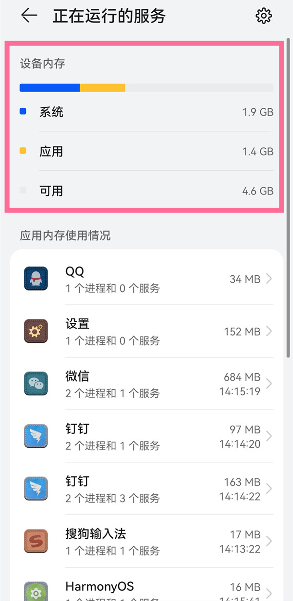 鸿蒙系统怎么查看运行内存。