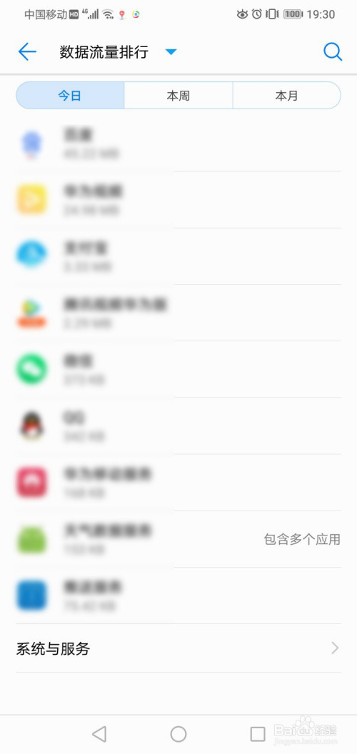 华为手机怎么查看日流量消耗排行。