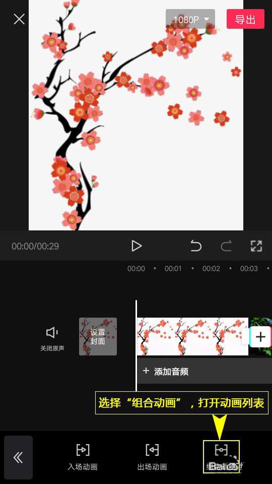 剪映怎么添加转入转出组合动画。