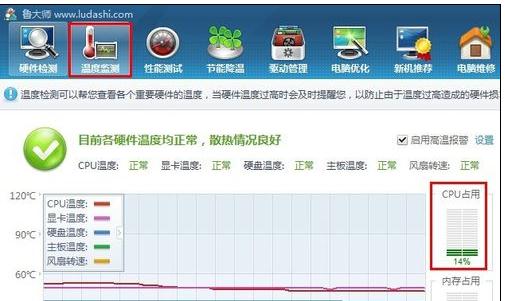 鲁大师设置CPU温度实时监测在任务栏显示的操作过程。