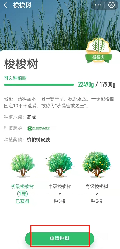 蚂蚁森林如何获取已种树永久皮肤。