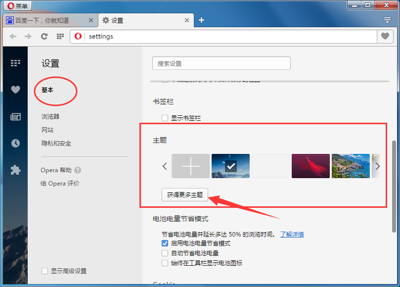 Opera浏览器换主题的操作流程。