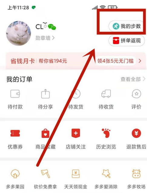 拼多多如何打开步数记录。