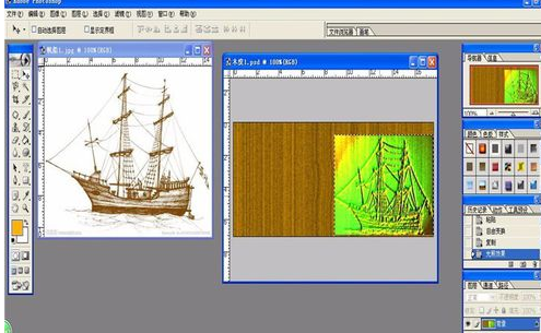 photoshop打造木刻帆船的图文操作。
