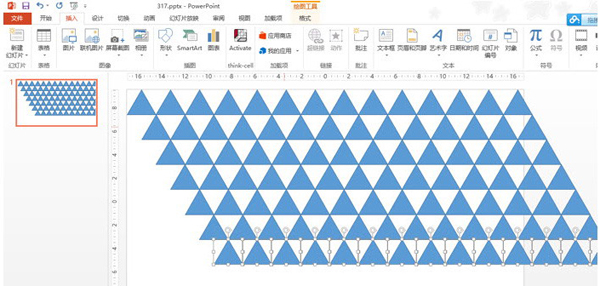 PPT打造作三角形背景效果的图文操作。