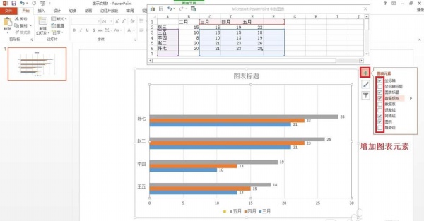 PPT绘制条形统计图表的基础操作。