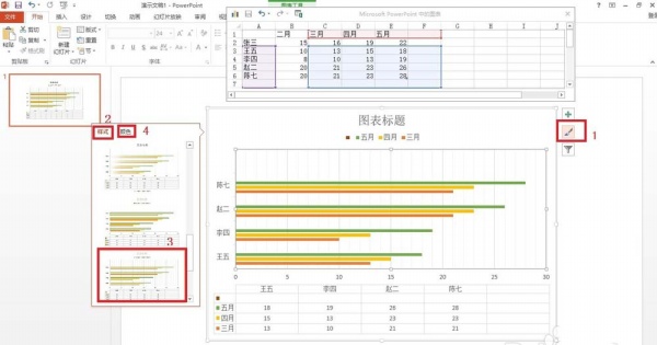 PPT绘制条形统计图表的基础操作。