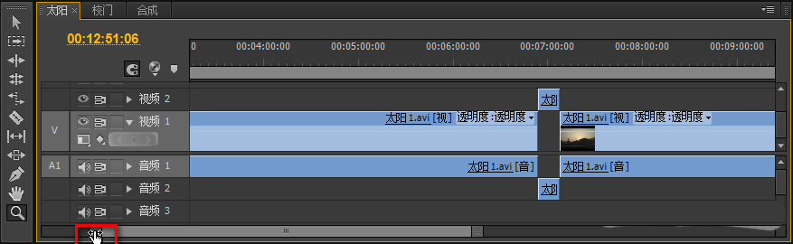 premiere中时间线放大以及缩小的操作方法。