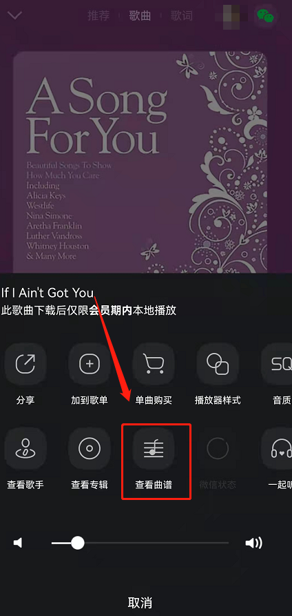 QQ音乐歌曲曲谱在什么地方查看。