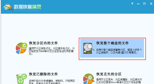 数据恢复精灵恢复整个磁盘文件的操作流程。