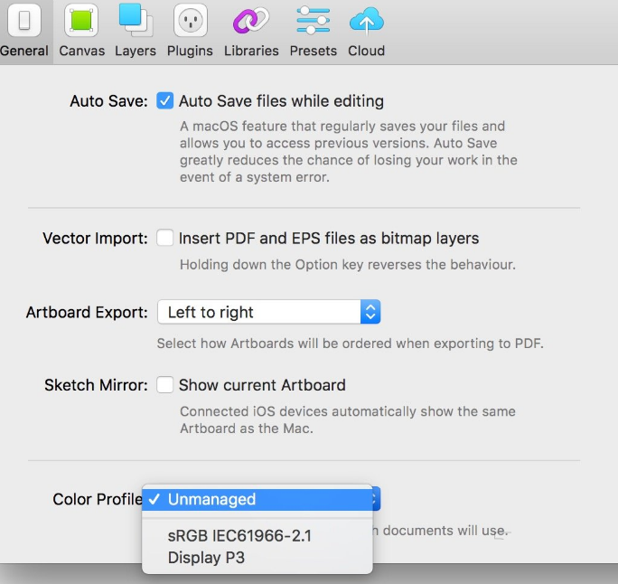 Sketch设置颜色空间的操作过程。