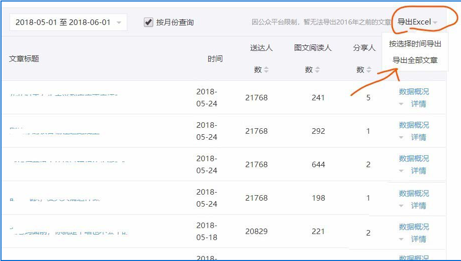说说6如何把微信公众号一个月的文章数据快速导出