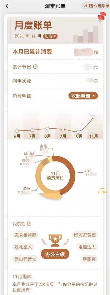 淘宝月度账单如何我来说说给好友。