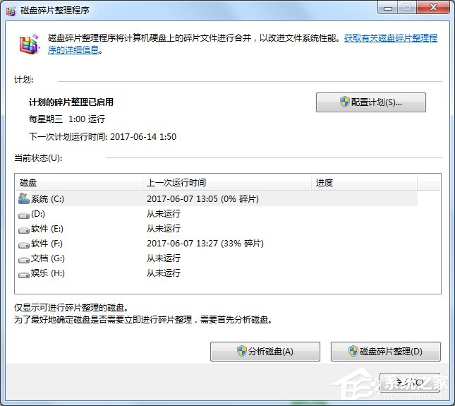 我来分享Win7磁盘碎片整理的方法