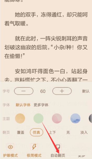 我来分享在看小说中开启自动翻页的图文教程。