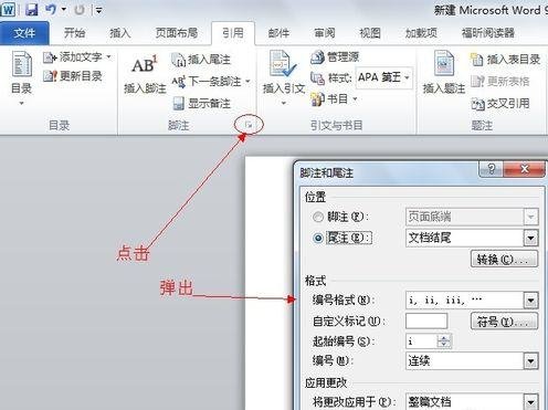 word2010插入脚注/尾注的操作流程。