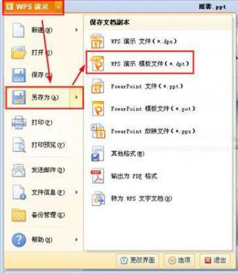 WPS演示保存和使用模板的操作流程。