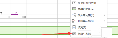 WPS表格取消隐藏行列的具体操作。