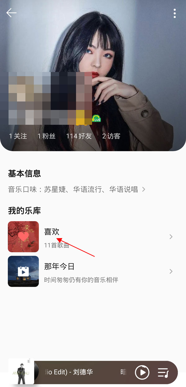 新版QQ音乐我喜欢一栏在什么地方。