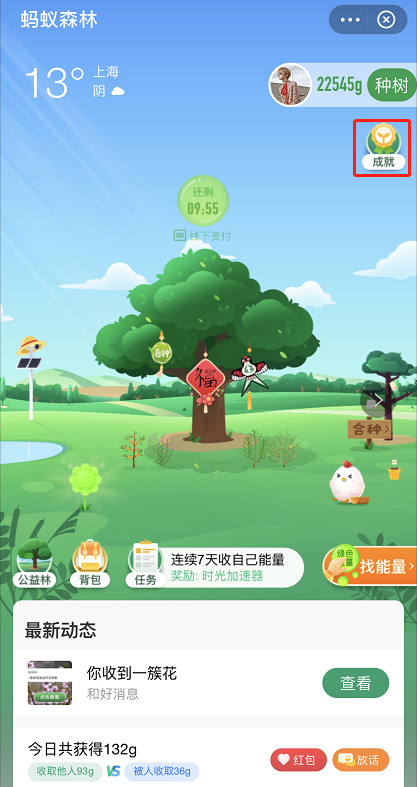 支付宝蚂蚁森林成就在什么地方看。