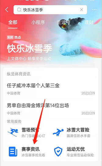 支付宝怎么查询冬奥赛事。