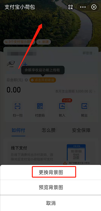 支付宝小荷包如何切换背景图。