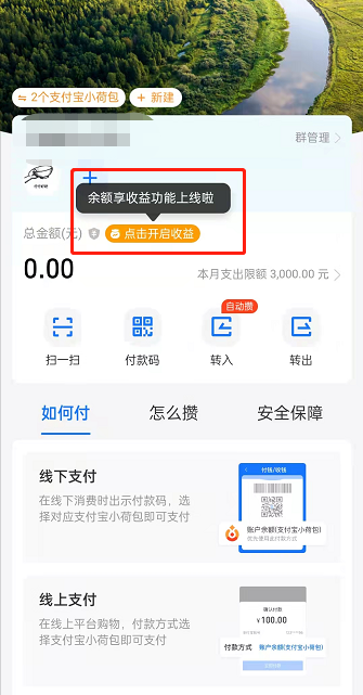 支付宝小荷包余额享收益如何开启。