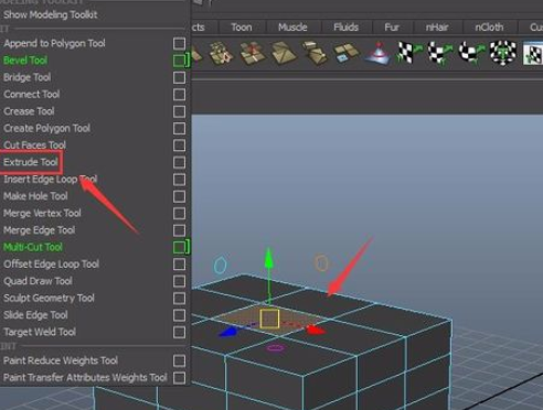 在maya里挤出命令的使用操作介绍。